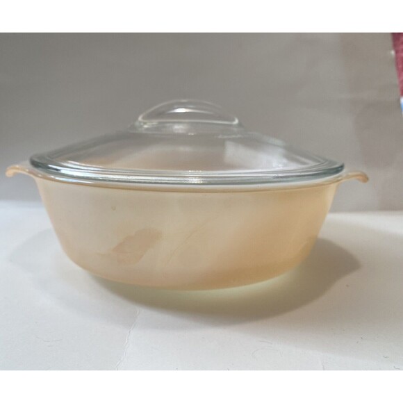 VTG 1960s Anchor Hocking Fire-King Copper Tint Lusterware Casserole Dish W/ Lid - Picture 3 of 15